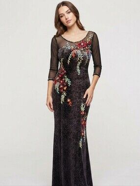 NWOT Custom Made Beaded Illusion Neck Evening Dress Size 4/6